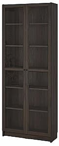 Dulap cu vitrina IKEA Billy/Oxberg usi sticla 80x30x202 Maro Inchis Aspect Stejar