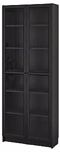 Шкаф витрина IKEA Billy/Oxberg стеклянные дверцы 80x30x202 Имитация Черного Дуба