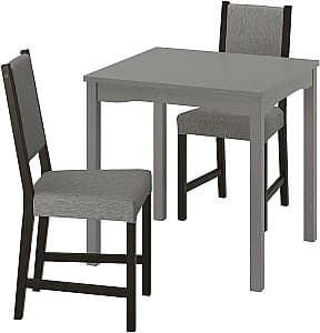 Набор стол и стулья IKEA Hauga/Stefan/Knisa 74x74 1+2 Серый/Черно-коричневый/Серо-бежевый