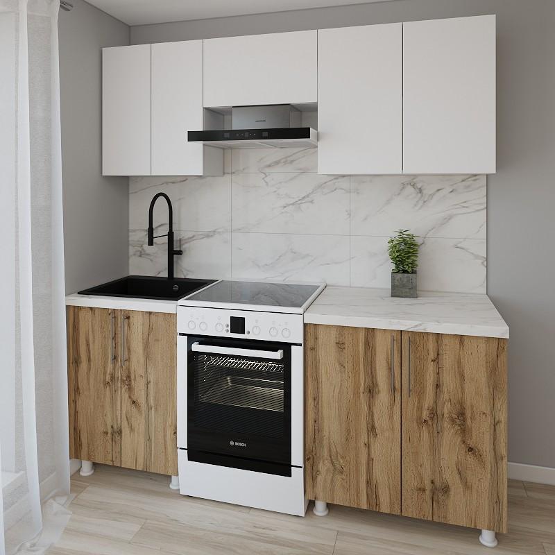 Кухонный гарнитур Smartex K1 200 см Белый / Дуб Темный