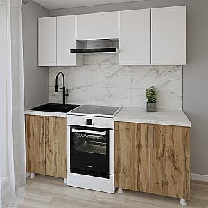 Кухонный гарнитур Smartex K1 200 см Белый / Дуб Темный