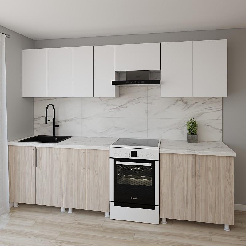 Set mobila bucatarie Smartex K1 280 cm Alb / Stejar Deschis