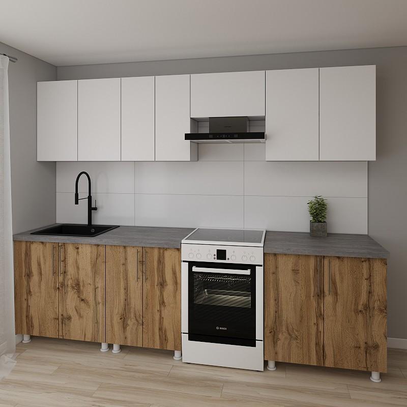 Set mobila bucatarie Smartex K1 280 cm Alb / Stejar Închis