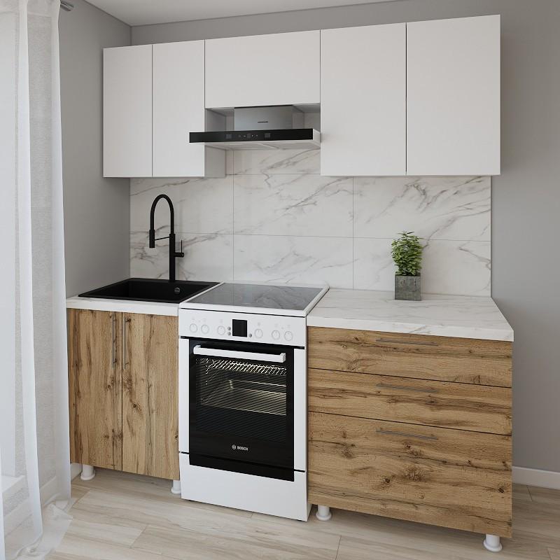 Set mobila bucatarie Smartex K2 200 cm Alb / Stejar Închis