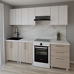Set mobila bucatarie Smartex K2 240 cm Alb / Stejar Deschis