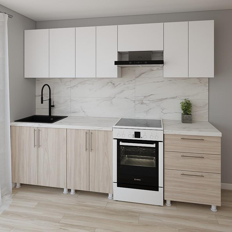 Set mobila bucatarie Smartex K2 260 cm Alb / Stejar Deschis