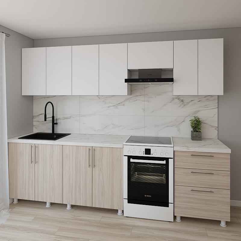 Set mobila bucatarie Smartex K2 280 cm Alb / Stejar Deschis