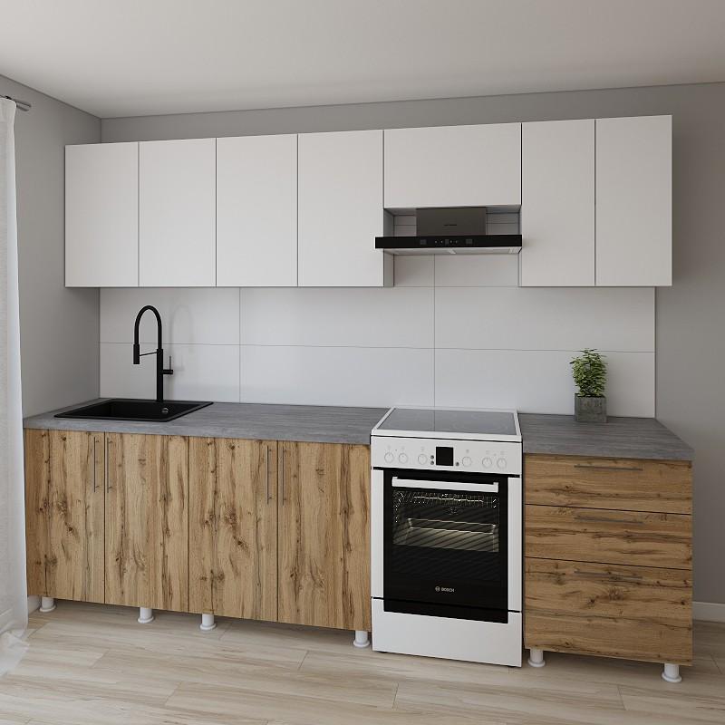 Set mobila bucatarie Smartex K2 280 cm Alb / Stejar Închis