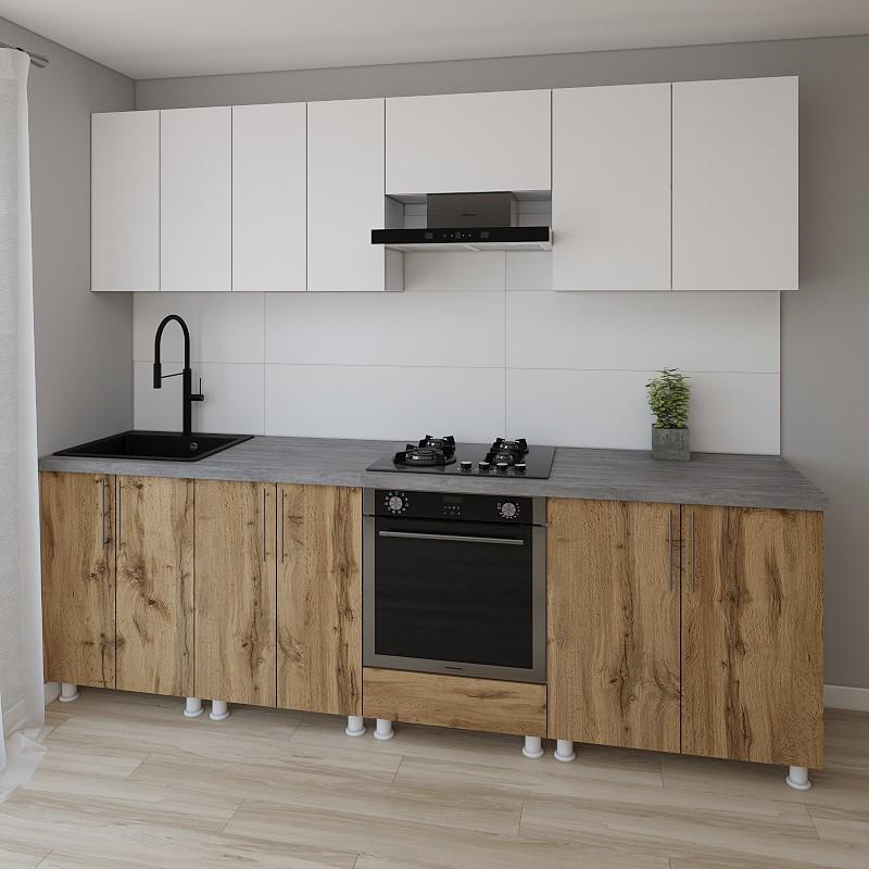 Set mobila bucatarie Smartex K3 260 cm Alb / Stejar Închis