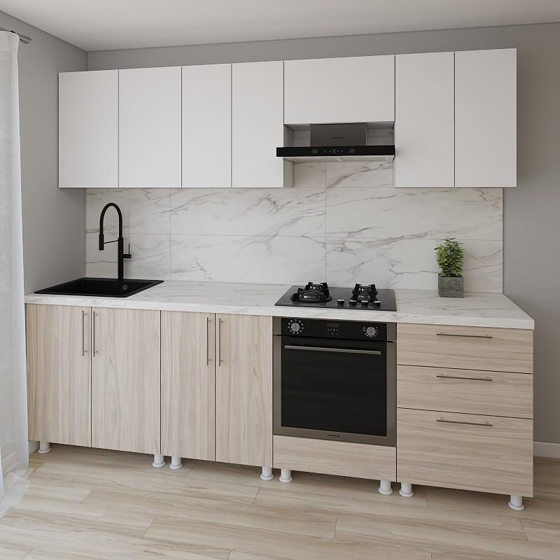 Set mobila bucatarie Smartex K4 260 cm Alb / Stejar Deschis
