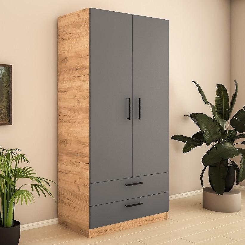 Dulap PS SZ-100 (2 sert.) Stejar Auriu / Grafit Gri