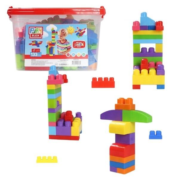 Constructor Play Toys Galeata cu blocuri stralucitoare Play Blox 133 piese