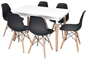 Set de masa si scaune Evelin DT 432-1R Wo + 6 scaune LC-021 Black (Negru)
