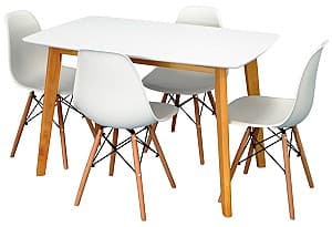 Set de masa si scaune Evelin Cooper White / Bella Beech + 4 scaune LC-021 White