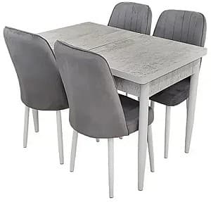 Set de masa si scaune MG-Plus Modern 70x110/140 Krystal + 4 scaune Karegold Gri / Alb