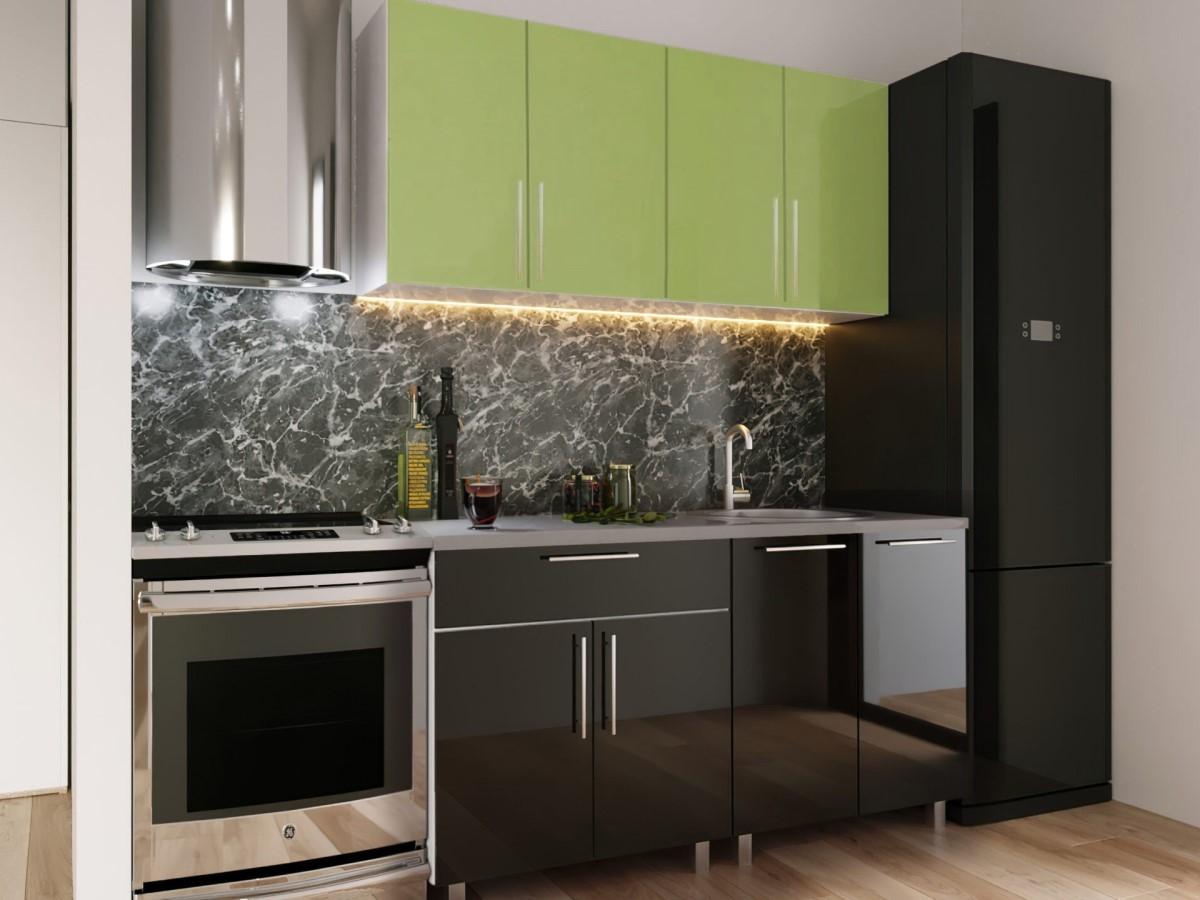 Set mobila bucatarie PS Mini 1.6 m (MDF lucioasa) Verde / Negru