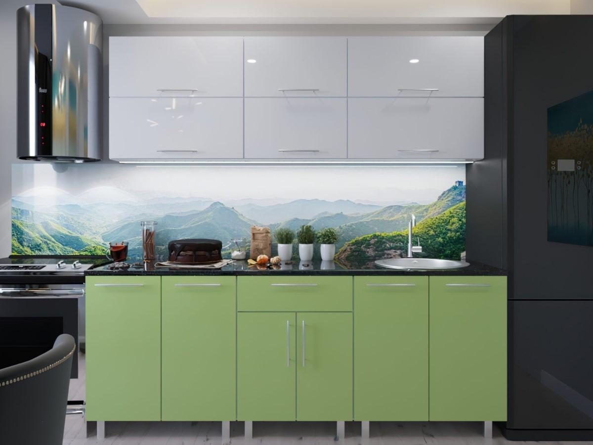 Set mobila bucatarie PS Modern 1.8 m (MDF lucioasa) Alb / Verde