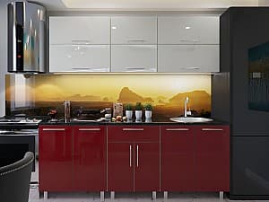Set mobila bucatarie PS Modern 1.8 m (MDF lucioasa) Alb / Bordo