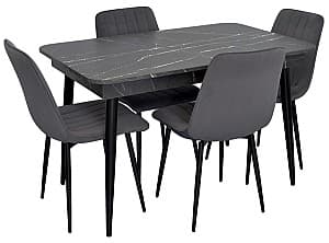 Set de masa si scaune Evelin DT 431-3R B + 4 scaune XR-154 B (Negru) / Dark Grey 57 (Gri Închis)