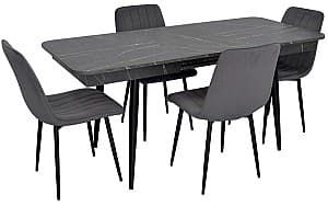 Set de masa si scaune Evelin DT 432-3R B + 4 scaune XR-154 B (Negru) / Dark Grey 57 (Gri Închis)