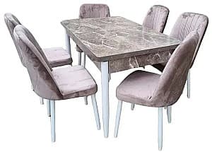 Set de masa si scaune MG-Plus Modern 80x130/170 Alanya + 6 scaune Babyface V06 Maro / Alb
