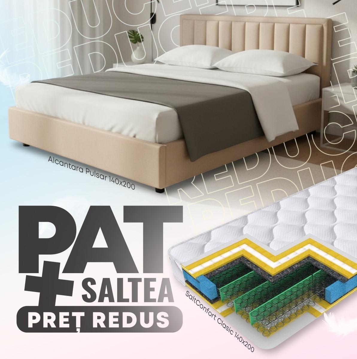 Pat Alcantara Pulsar 1.4 m Bej + Saltea Salt Confort Clasic 140x200