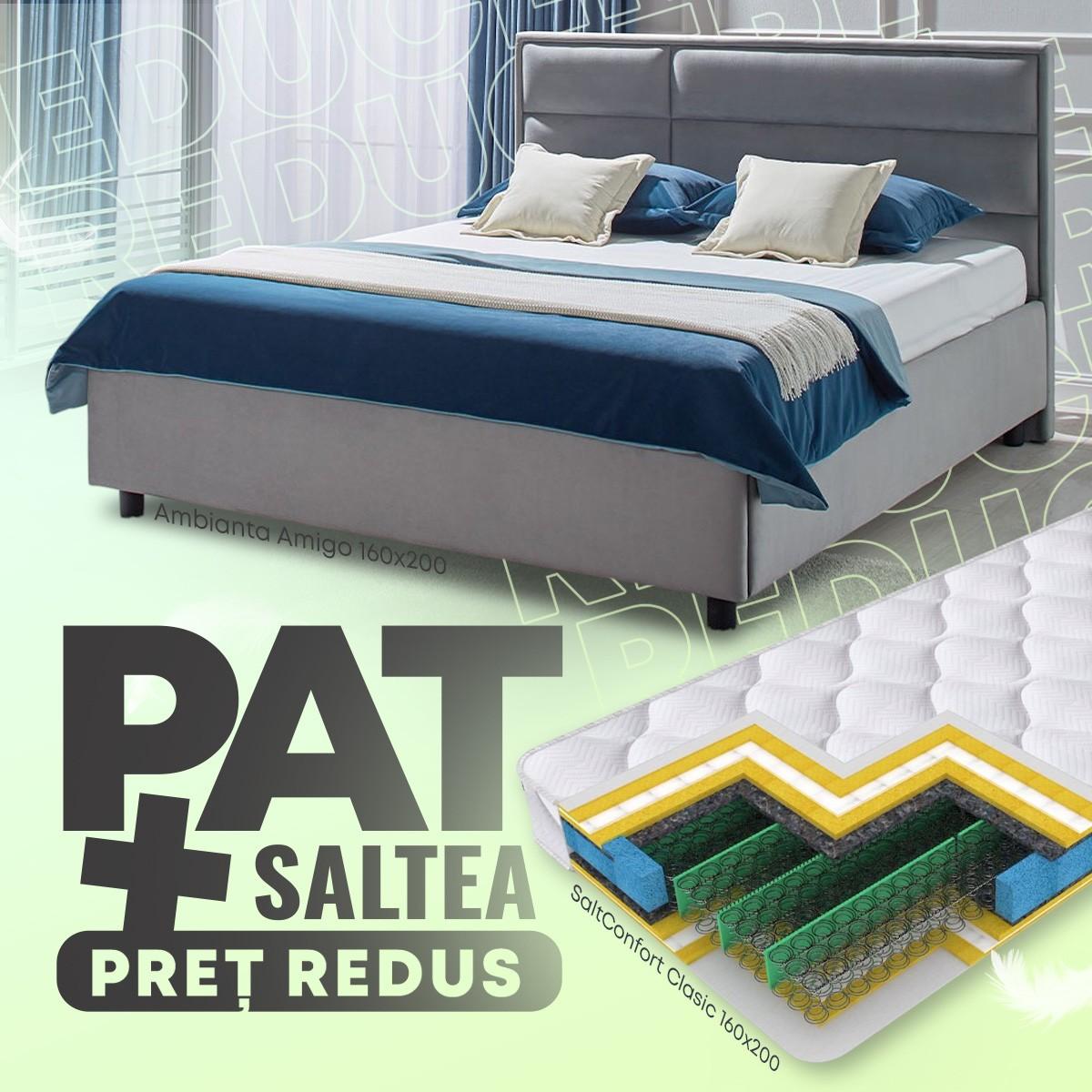 Pat Ambianta Amigo 1.6 m Gri + Saltea Salt Confort Clasic 160x200