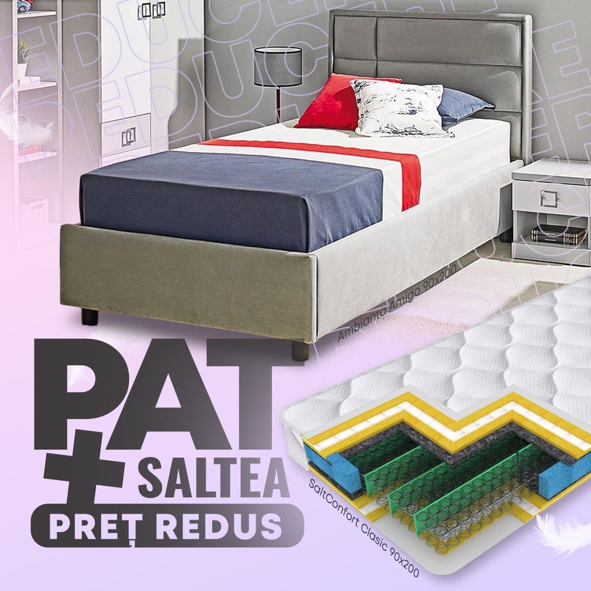 Pat Ambianta Amigo 0.9 m Gri + Saltea Salt Confort Clasic 90x200