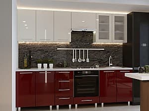 Set mobila bucatarie PS Iulia 2.6 m (MDF lucioasa) Bianco / Bordo