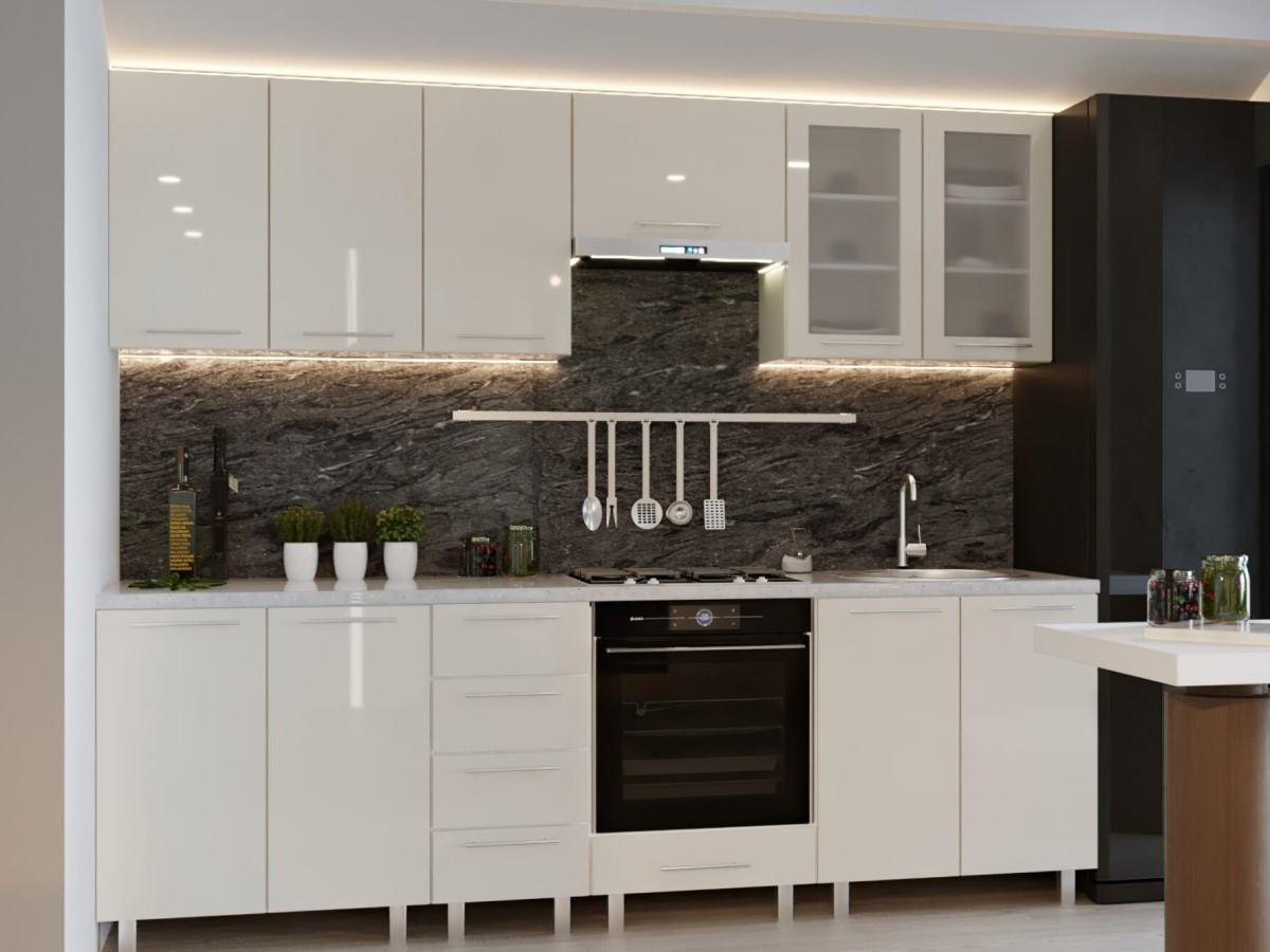 Set mobila bucatarie PS Iulia 2.6 m (MDF lucioasa) Bianco