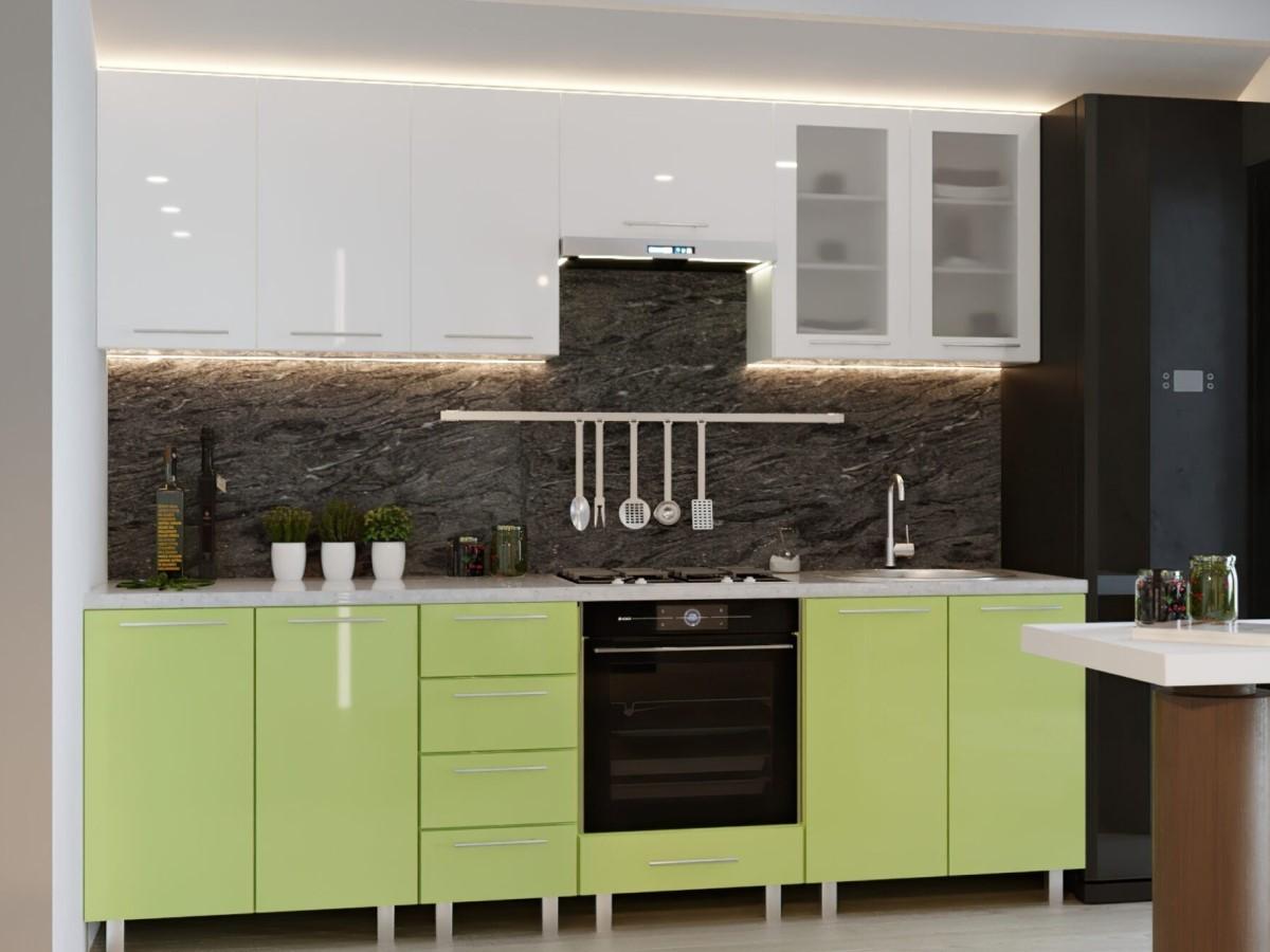 Set mobila bucatarie PS Iulia 2.6 m (MDF lucioasa) Alb / Verde