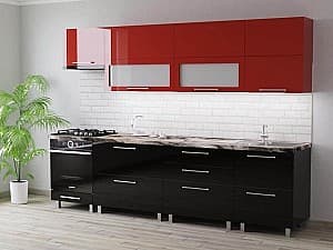 Set mobila bucatarie PS Blum 2.8 m (MDF lucioasa) Rosu / Negru