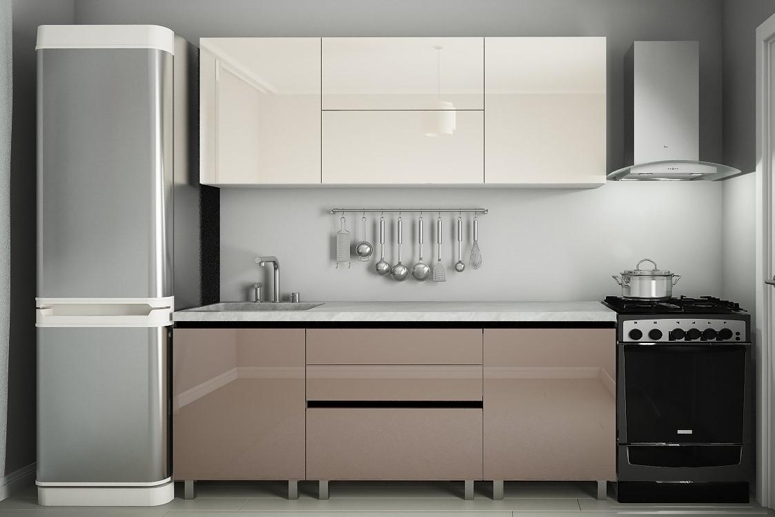 Set mobila bucatarie PS Gola-1 2 m (MDF lucioasa) Bianco / Cappuccino