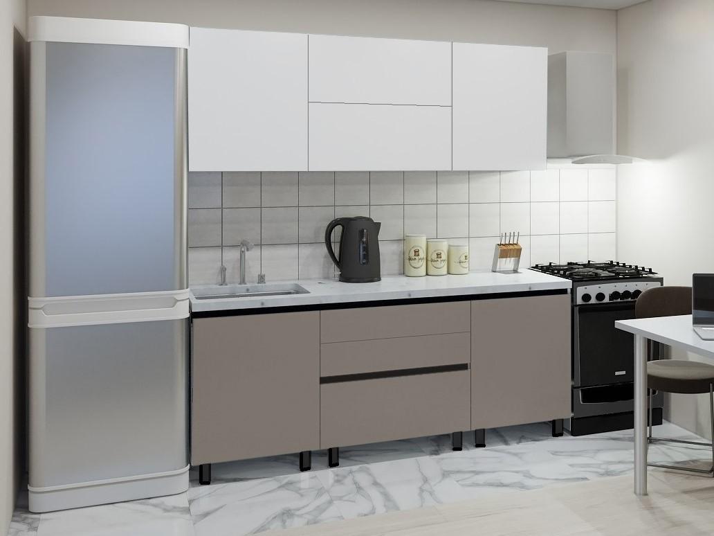 Кухонный гарнитур PS Гола-1 (Trendy Panel) 2 м White(Белый)/New Grey(Серо-Коричневый)