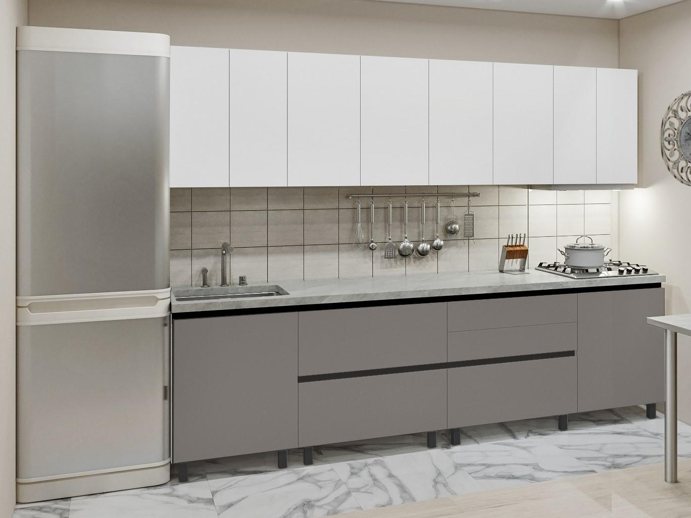 Set mobila bucatarie PS Gola-4 (Trendy Panel) 2.8 m White(Alb)/New Grey(Gri-Maroniu)