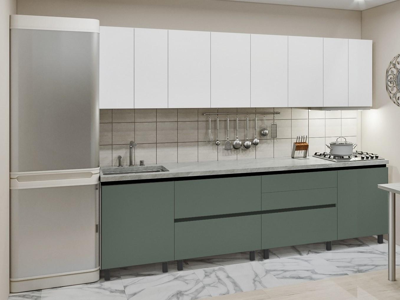 Set mobila bucatarie PS Gola-4 (Trendy Panel) 2.8 m White(Alb)/Relax Green(Verde)