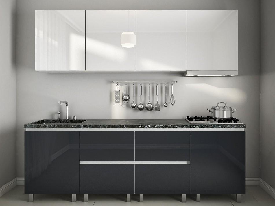 Set mobila bucatarie PS Gola-2 2.4 m (MDF lucioasa) Alb / Antracit