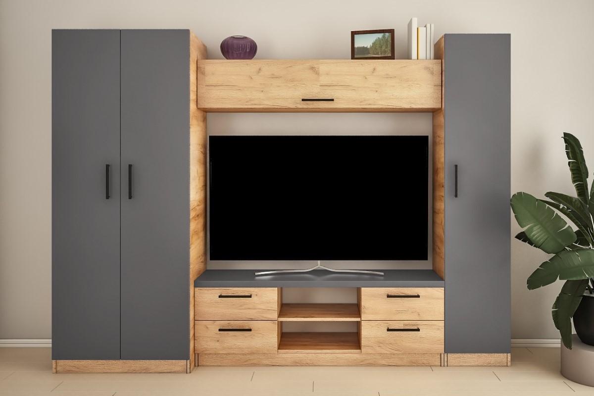 Living PS Elena Mini Z (TV-1.5 m) 2.7 m Stejar Auriu / Grafit Gri