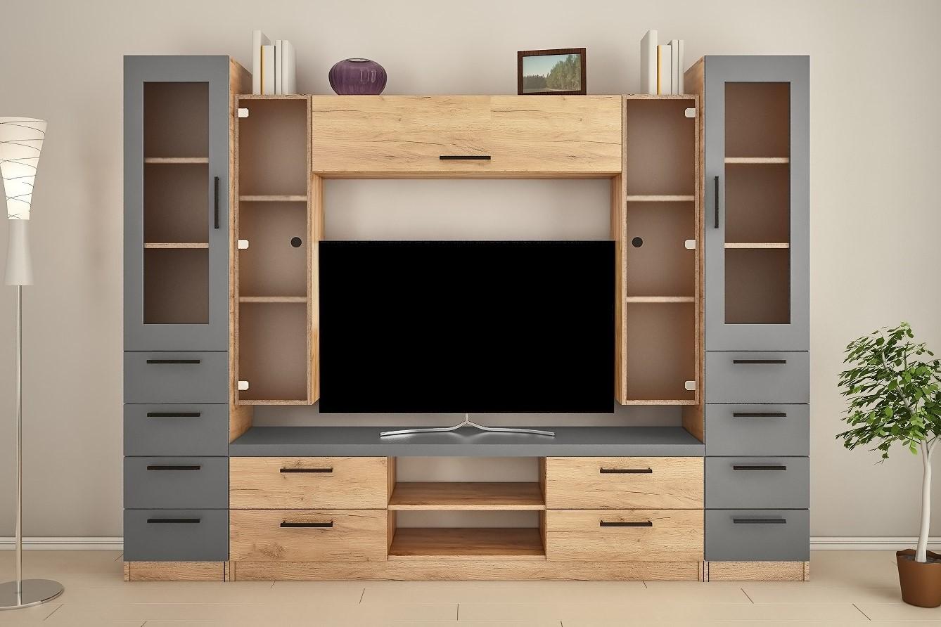 Living PS Z-7 (TV-1.2 m) 2.6 m Stejar Auriu / Grafit Gri