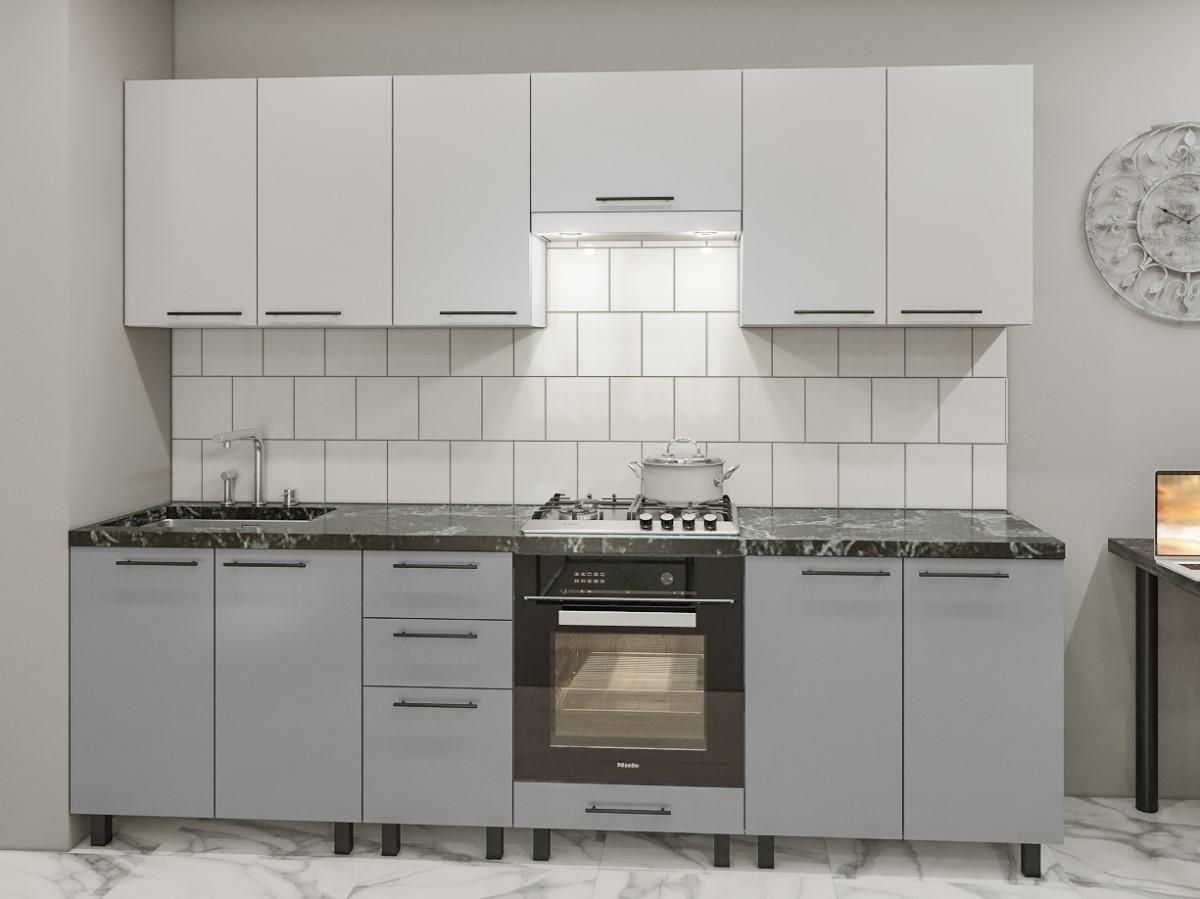 Set mobila bucatarie PS Iulia 2.6 m (seria Y) Gri Deschis / Gri