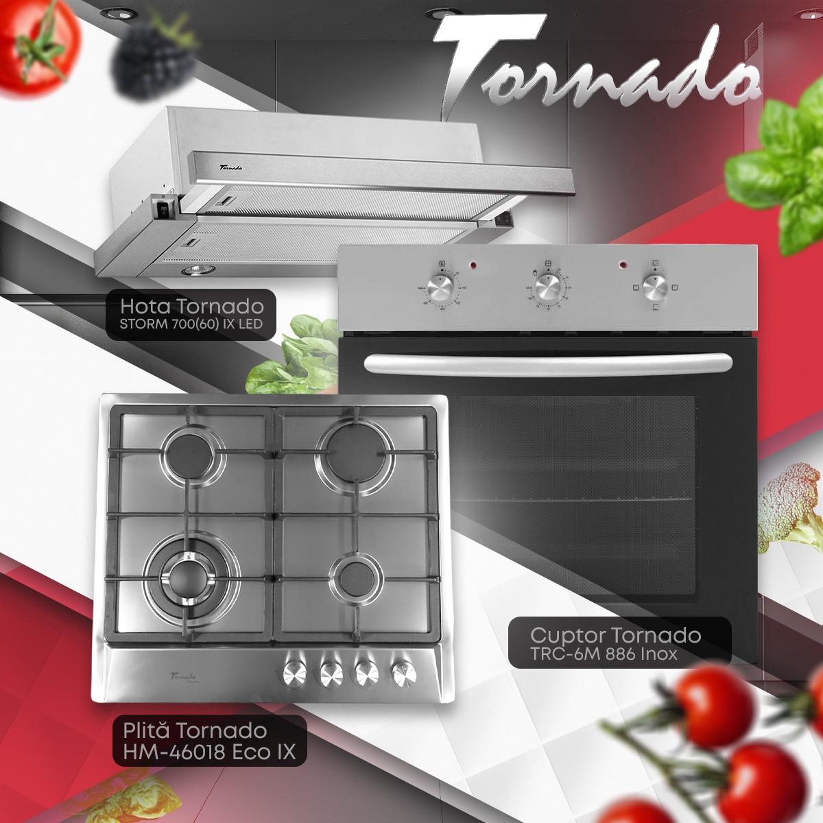 Комплект встраиваемой техники Tornado HM-46018 Eco IX + TRC-6M 886 Inox + STORM 700(60) IX LED