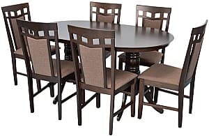 Set de masa si scaune Evelin HV-24V Chocolate + 6 scaune Deepa R Chocolate / Ekea12 Dark Brown