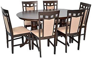 Set de masa si scaune Evelin HV-24V Chocolate + 6 scaune Deepa R Chocolate / NV-3WP Beige