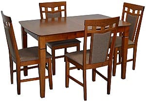 Набор стол и стулья Evelin HV-27V Burnish Oak + 4 стула Deepa R Burnish Oak / Ekea12 Dark Brown
