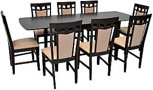 Набор стол и стулья Evelin HV-27V Chocolate + 8 стульев Deepa R Chocolate / NV-3WP Beige