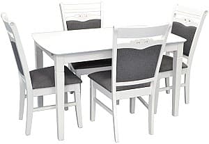 Set de masa si scaune Evelin HV-27V White + 4 scaune HV 3167 White / NV-10WP Grey