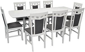 Set de masa si scaune Evelin HV-27V White + 8 scaune Deepa R White / NV-10WP Grey