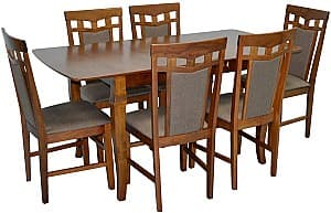 Set de masa si scaune Evelin HV-29V Burnish + 6 scaune Deepa R Burnish / Ekea12 Dark Brown