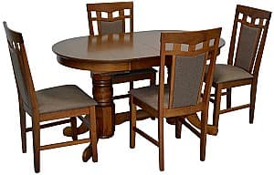 Set de masa si scaune Evelin HV-31N Burnish Oak + 4 scaune Deepa R Burnish Oak / Ekea12 Dark Brown