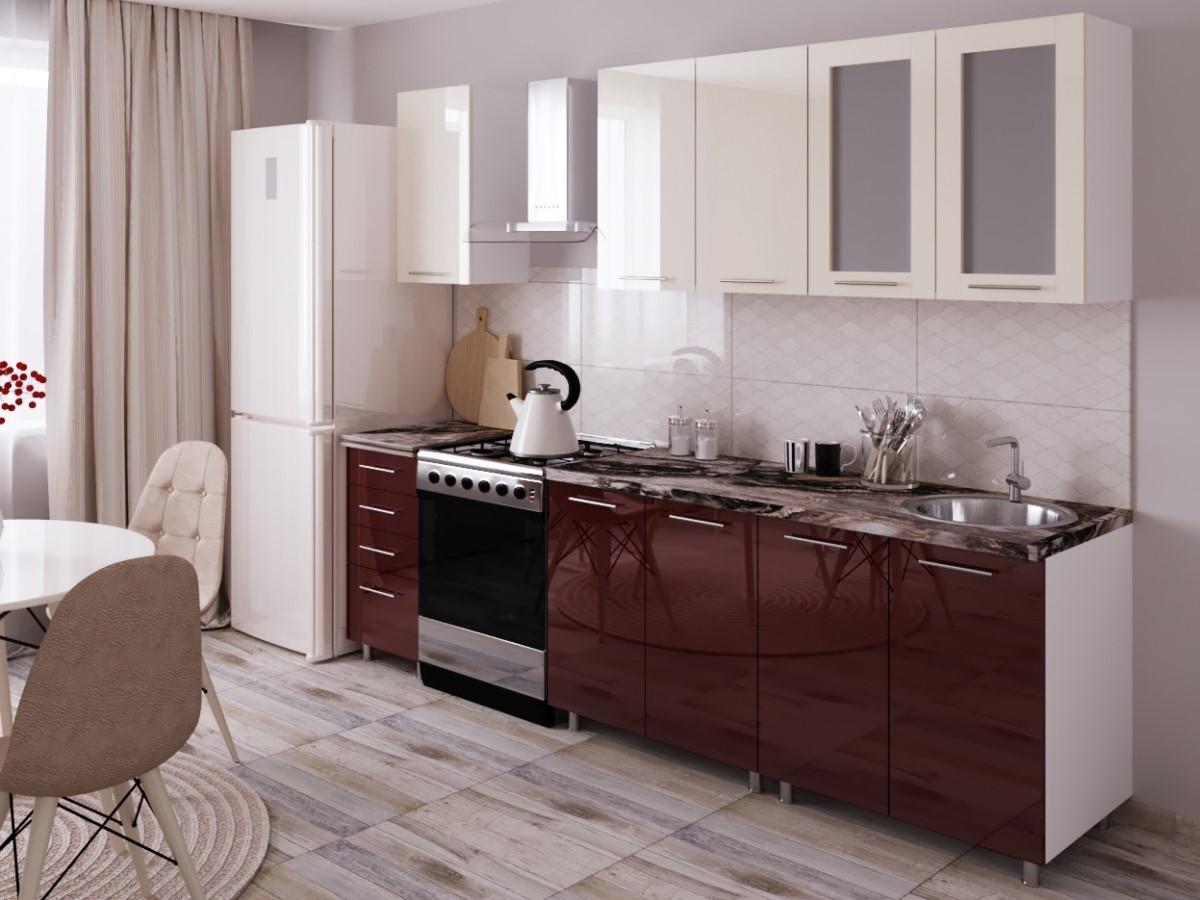 Set mobila bucatarie PS Lena 2 m (MDF lucioasa) Bianco / Bordo